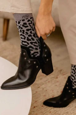 Calcetines Leopardo Glitter Gris Y Negro