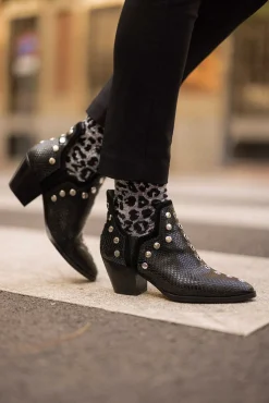 Calcetines Leopardo Glitter Gris Y Negro
