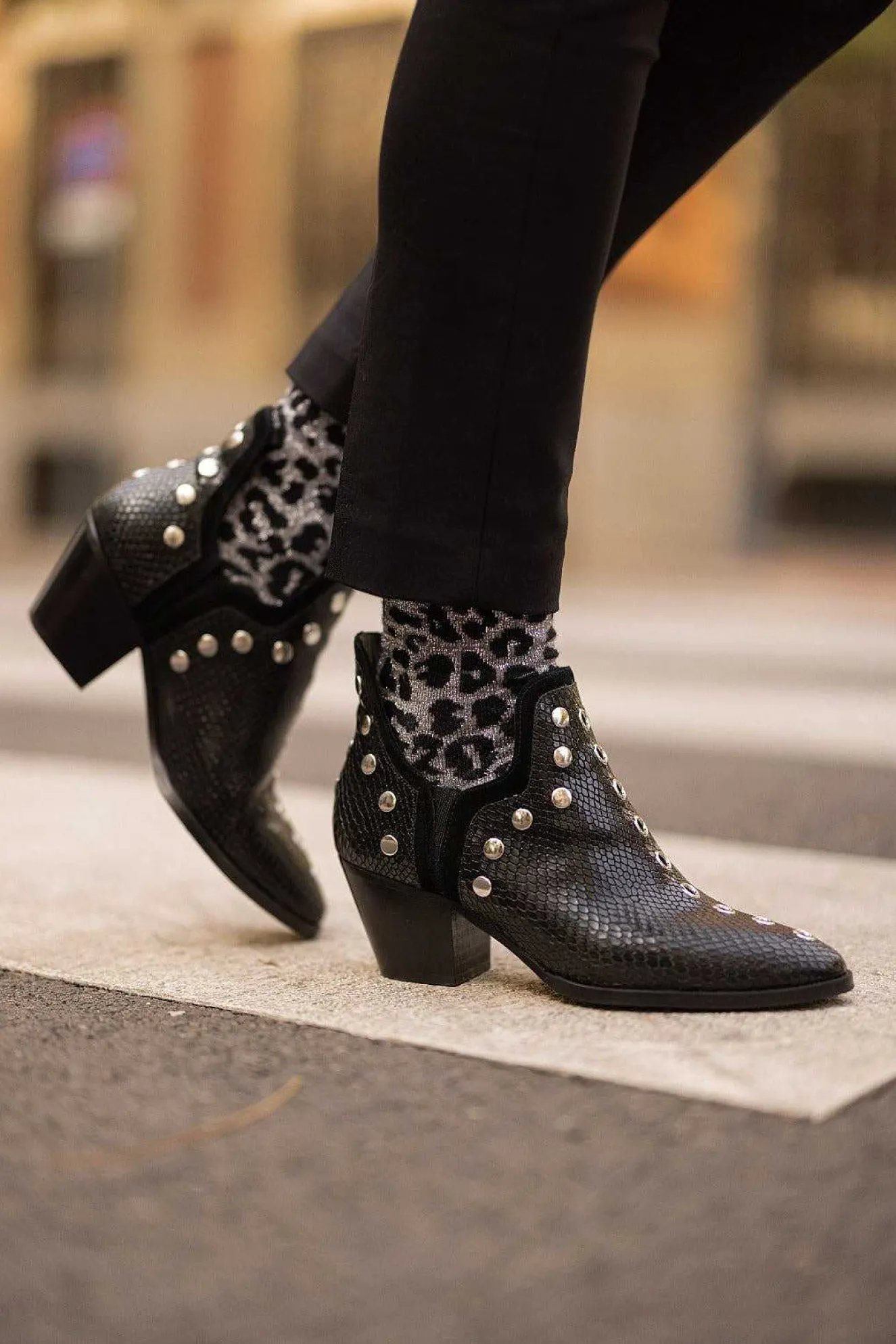 Calcetines Leopardo Glitter Gris Y Negro