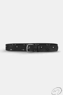 Cinturon Flor Tachas Negro