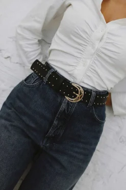 Cinturon Negro Tachas Oro