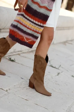 Mestizo Boots Tacón Ante Taupe 7Cm