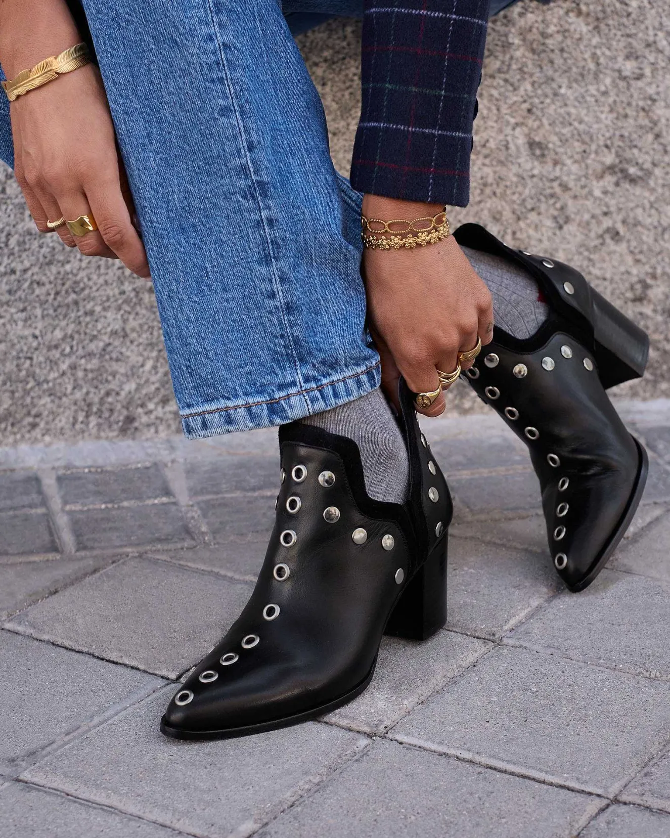 Punky Boots Negras Con Tacón 7Cm